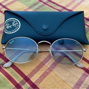 Ray Ban Oval Sunglasses - Gold Frame & Light Blue Lenses